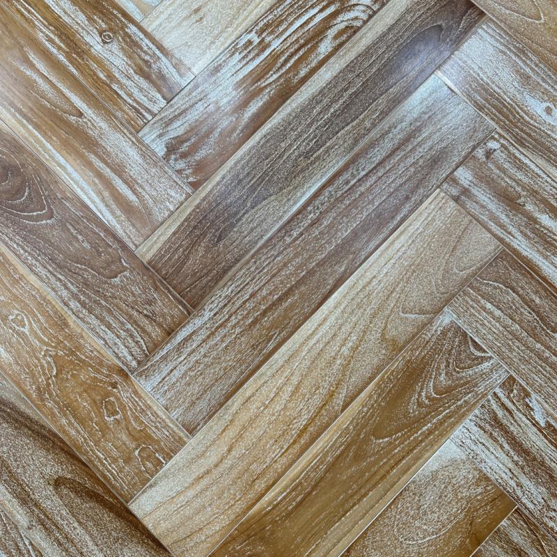 "Teak Sonblash-White" - Massiv Teak parketi (Herringbone)